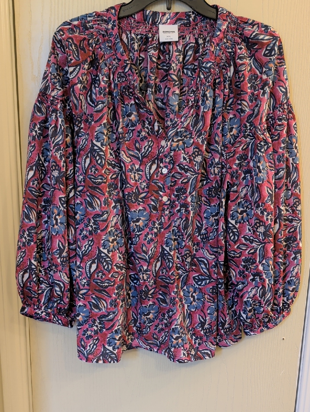 Sonoma Pink and Blue Floral Peasant Blouse (Cotton/Modal) Size XXL